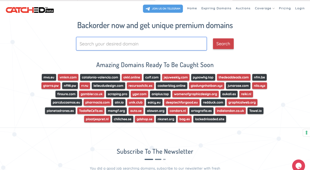 Capture d'écran de la page d'accueil du site catched.com